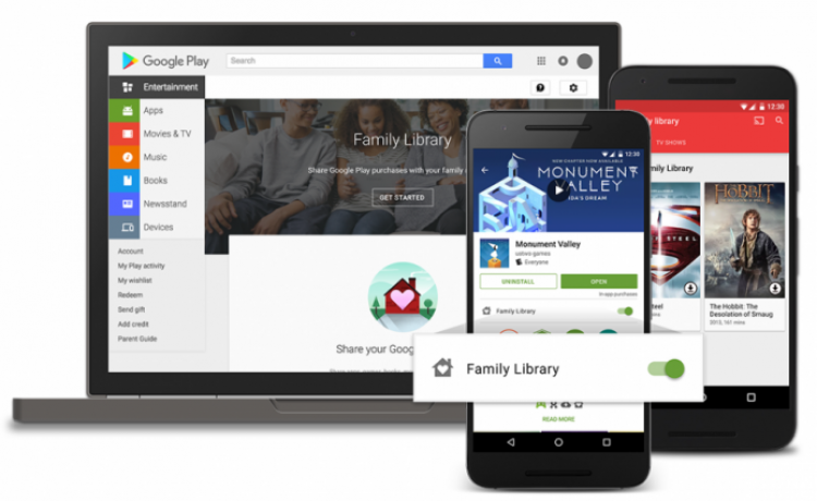 Семейная библиотека обеспечит совместный доступ к контенту Google Play