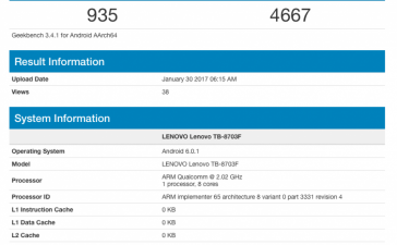 Планшет Lenovo Tab 3 8 Plus подтвержден бенчмарком